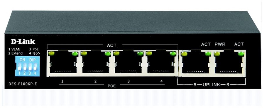 D-Link DES-F1006P-E 6-Port 10/100 Long Range PoE+ Surveillance Switch