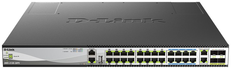 D-Link DMS-3130-30PS 30-Port Layer 3 Stackable Multi-Gigabit Managed PoE Switch