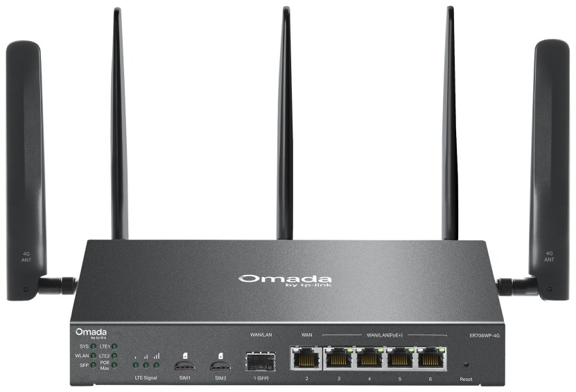 TP-Link ER706WP-4G Omada 4G+ Cat6 AX3000 Wi-Fi 6 Gigabit VPN Gateway with 4-Port PoE+