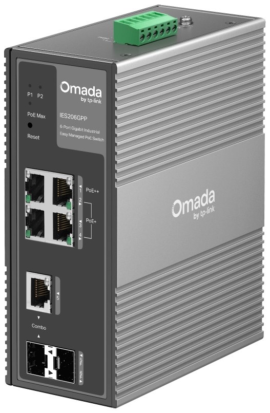 TP-Link IES206GPP Omada 6-Port Gigabit Industrial Easy Managed Switch with 3-Port PoE+ and 1-Port PoE++