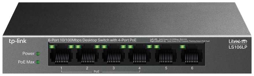 TP-Link LS106LP 6-Port 10/100Mbps Desktop Switch with 4-Port PoE