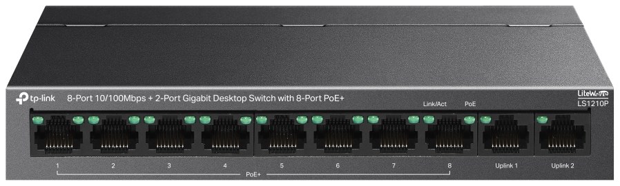 TP-Link LS1210P 8-Port 10/100Mbps+2-Port Gigabit Desktop Switch with 8-Port PoE+
