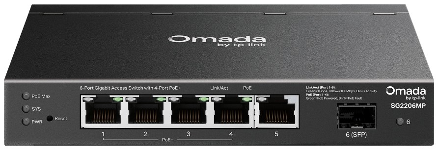 TP-Link SG2206MP Omada Access 6-Port Gigabit Switch with 4-Port PoE+