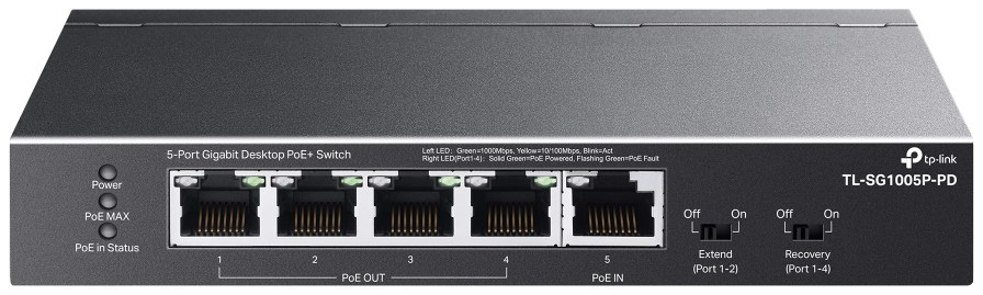 TP-Link TL-SG1005P-PD 5-Port Gigabit Desktop PoE+ Switch with 1-Port PoE++ In and 4-Port PoE+ Out