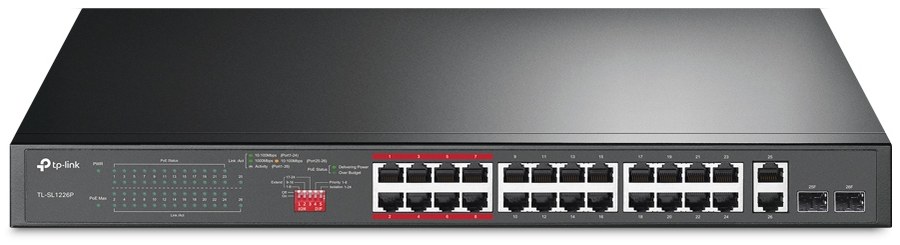 TP-Link TL-SL1226P 24-Port 10/100Mbps + 2-Port Gigabit Unmanaged PoE+ Switch