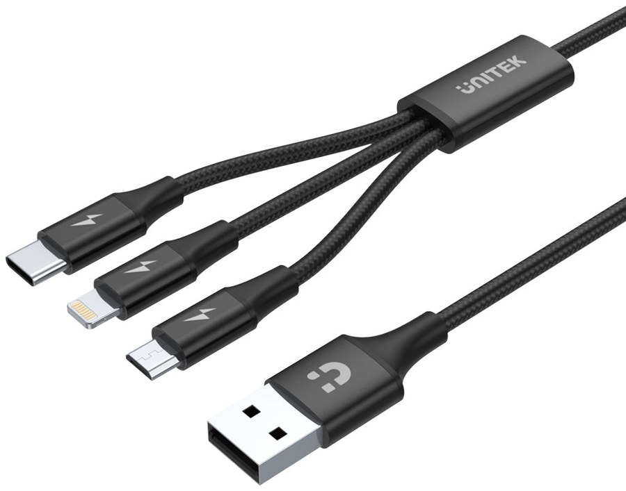 Unitek C14049BK 3-in-1 USB-A to USB-C / Micro USB / Lightning Multi Charging Cable