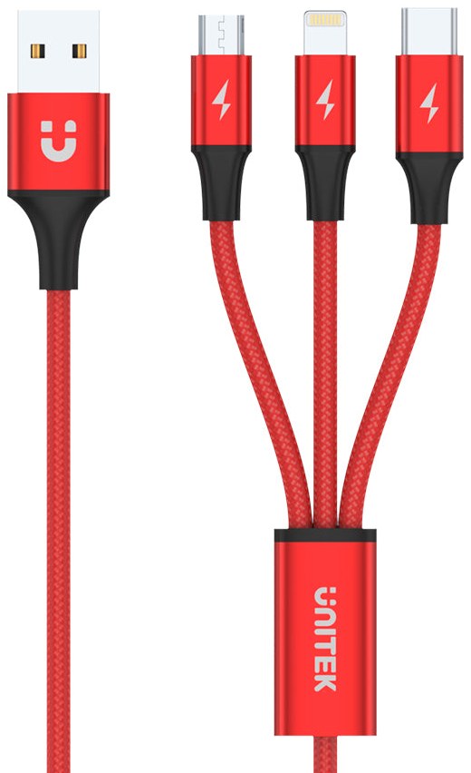 Unitek C4049RD 3-in-1 USB-A to USB-C / Micro USB / Lightning Charging Cable