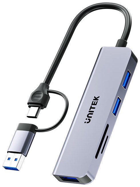 Unitek H1320AGY01 uHUB P5+ 5-in-1 USB 5Gbps Hub with SD and Micro SD Card Reader