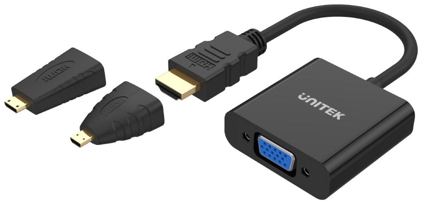 Unitek Y-6355 HDMI to VGA Adapter with Stereo Audio and Mini/Micro HDMI Adapters